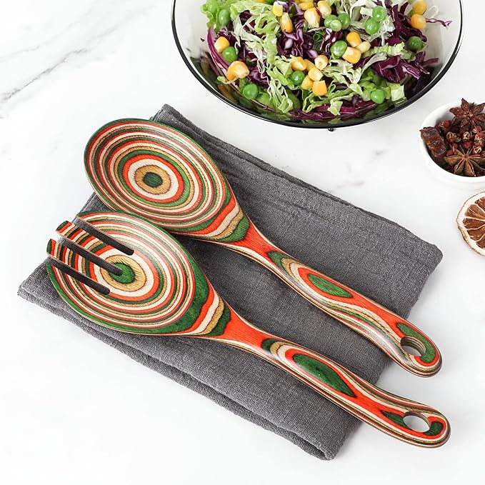 Salad Tongs, Wooden spoons, Salad Tongs for Serving, WOSPONFAN 10-inch Pakkawood Serving Utensils Set Salad Servers Set Kitchen Cooking Utensil