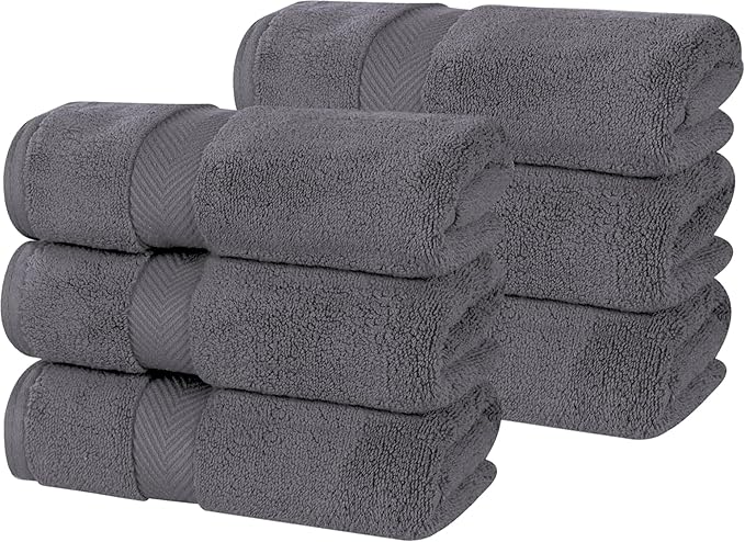 Superior Cotton Hand Towel Set, Medium Sized Towels, Plush Soft Absorbent Bathroom Basics, Home Essentials, Spa, Salon, Hotel, Kitchen, Luxury Quick Dry, Zero Twist Collection, Set of 6, Grey