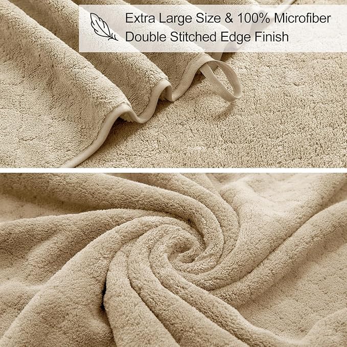 4 Piece Extra Large Bath Towels Set 35x70 Inches - Luxury 600 GSM Oversized Bath Sheet Towel,Ultra Soft Microfiber - Quick Dry,Highly Absorbent Shower Towels Spa Hotel Bathroom Towel Set (Beige)