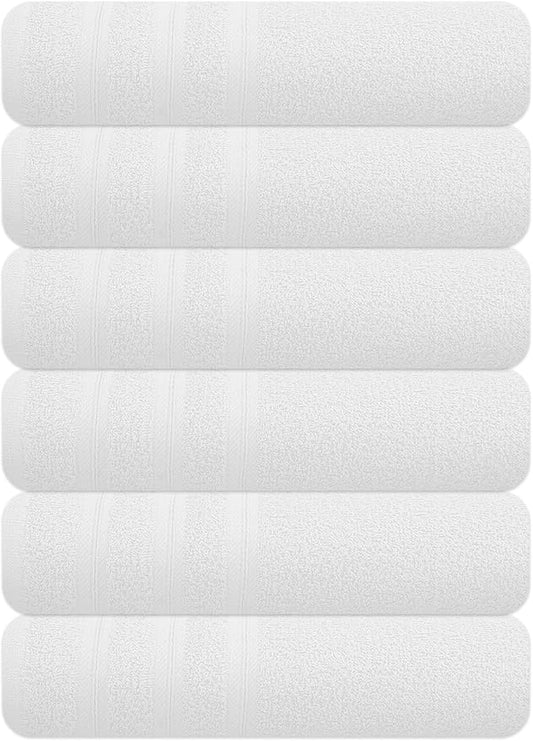 Large Bath Towels Set of 6 – 24" x 50" – 100% Cotton Terry – Durable, Soft & Quick Dry – White Multipurpose Towels for Bathroom, Gym, Spa, Pool & Daily Use
