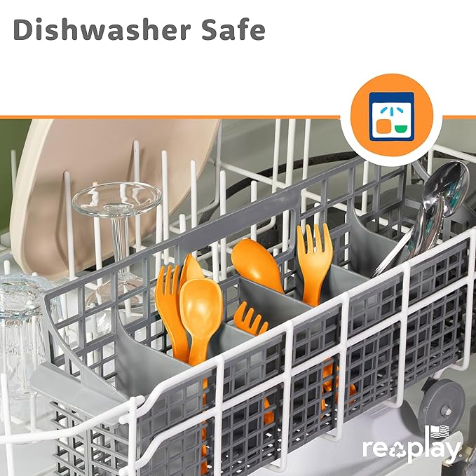 Re-Play Toddler Forks and Spoons Set - 4x4 Utensils Set for Kids - Dishwasher and Microwave Safe - Made in USA - Set of 8-5.8" x 1.2" x 0.2" - Citrus