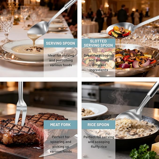 Pleafind Stainless Steel Cooking Utensils Set, 13 Pcs Heat Resistant Kitchen Utensils Set, Nonstick Kitchen Tools Set With Utensil Holder, Metal Spatula Set for Chef, Dishwasher Safe