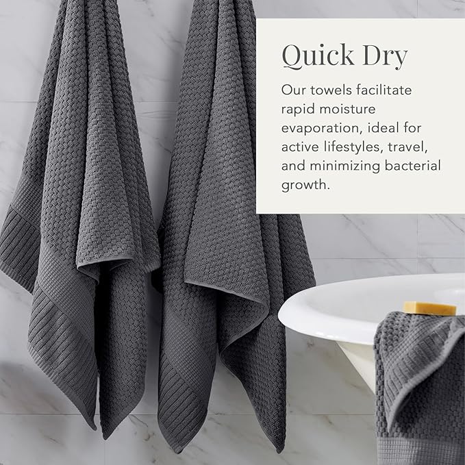 NY Loft 100% Cotton Towel Set 6 Piece | Super Soft & Absorbent Quick-Dry 2 Bath Towels 2 Hand Towels & 2 Washcloths |Textured and Durable Cotton | Trinity Collection (6 Piece Set, Charcoal Grey)