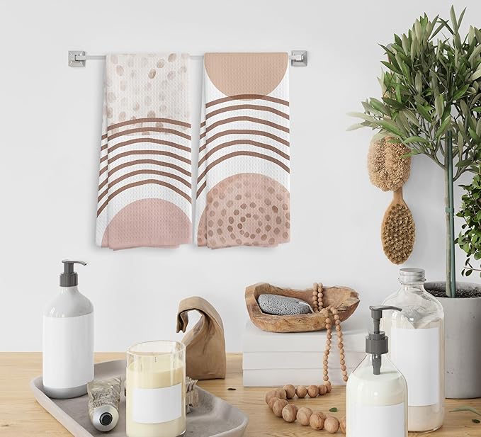 Boho Pink Kitchen Towels and Dishcloths Set of 2, Absorbent Hand Towels, Drying Cloth Hand Towels Tea Towels for Bathroom Kitchen, Gifts for Women Girls, 1624 Inches