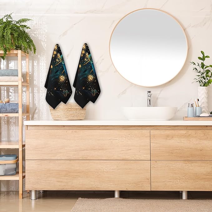 2 Pack Hand Towels for Bathroom,Glowing Dragonfly Decorative Kitchen Towels Highly Absorbent Soft Towels for Bathroom Beach Spa Gym Face Towel 14x28 Inch