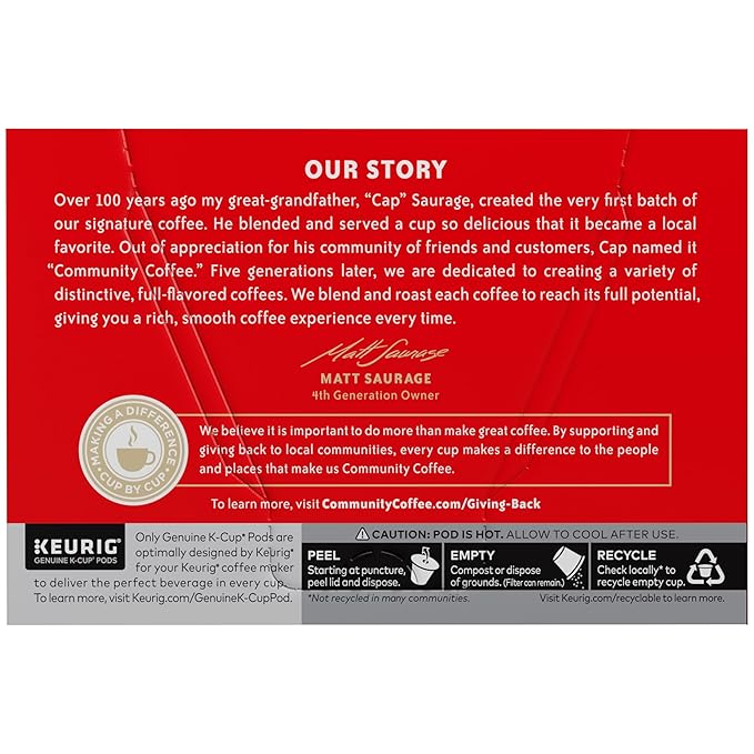 Community Coffee First Light, 72 Keurig Coffee Pods, Light Roast, Compatible with all K-Cup Brewers, 12 Count (Pack of 6)