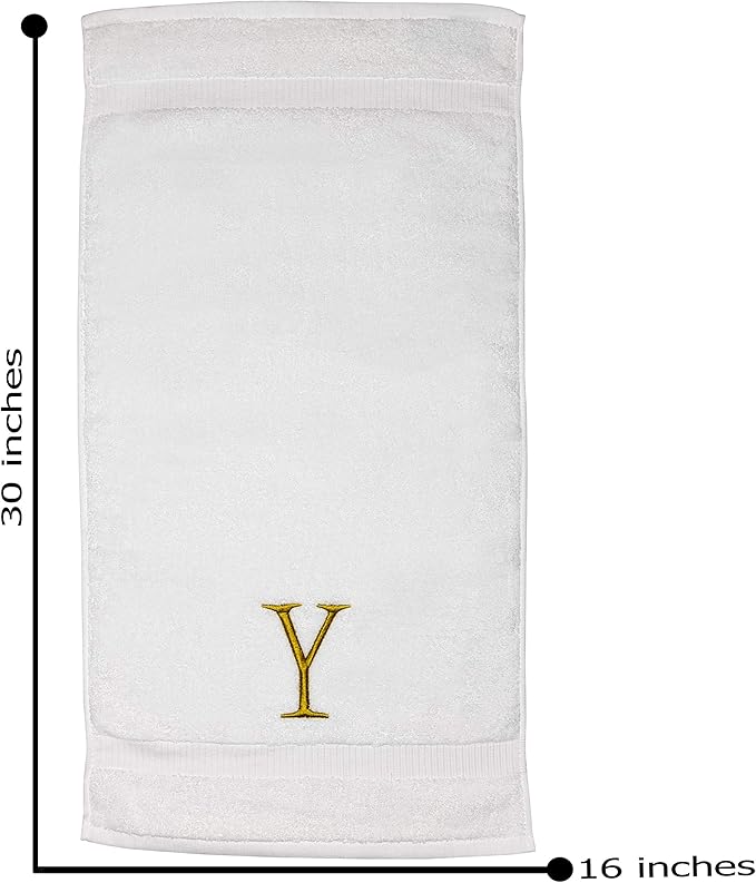 Monogrammed Hand Towels for Bathroom - Luxury Hotel Quality Personalized Initial Decorative Embroidered Bath Towel for Powder Room, Spa - GOTS Organic Certified - Set of 2 Gold Letter Y