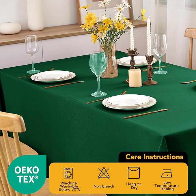 10-Pack Hunter Green Tablecloths for Rectangle Tables, 60 x 84 Inches, Stain-Resistant Polyester Fabric for 4 Foot Tables - Washable Table Covers for Weddings, Birthday Parties, Events