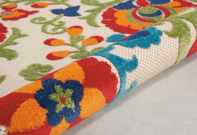 Nourison Aloha Indoor/Outdoor Multicolor 4' x Round Area Rug, Easy Cleaning, Non Shedding, Bed Room, Living Room, Dining Room, Backyard, Deck, Patio (4 Round)