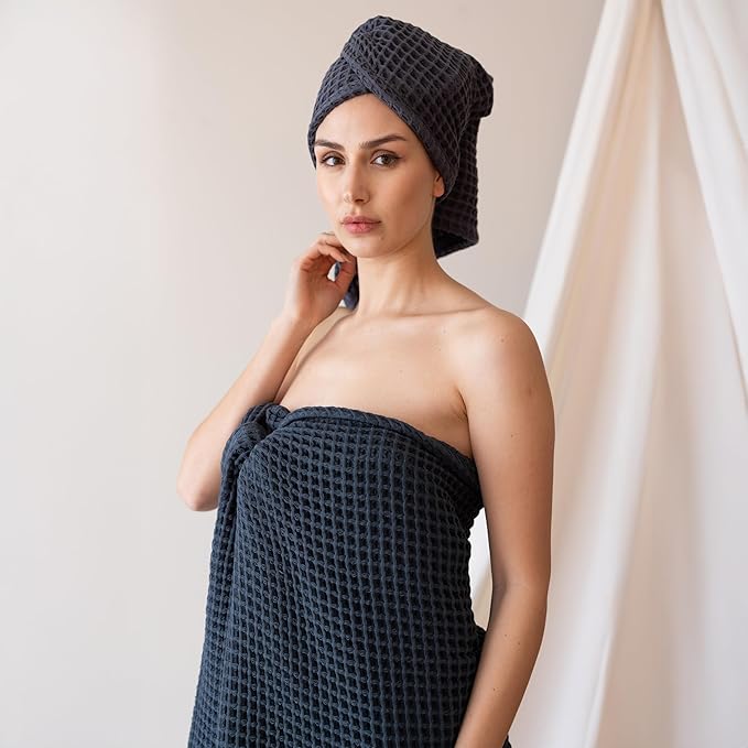 Premium Oversized Waffle Bath Towel Pack of 2 Extra Large 35x71 inch - 100% Turkish Cotton, Waffle Weave, Quick Dry, Lint Free, Thin Bath Sheet Towel (Anthracite, Set of 2 Bath Towels)