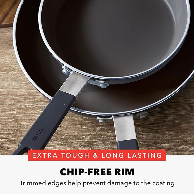 GreenPan x Bobby Flay 2 Piece- 8” and 10” Nonstick Frying Pan Skillet Set, PFAS-Free Diamond Ceramic, Induction Suitable, Stay-Cool Silicone Handle, Easy Clean Dishwasher & Oven Safe, Black