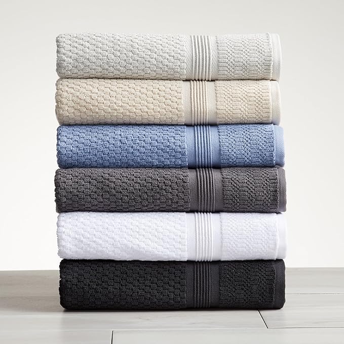 Market & Place 100% Cotton Waffle Textured Bath Towels Set of 4 | Super Soft Quick Dry Bath Towels | Decorative Towels for Bathroom | Zoey Collection (White)