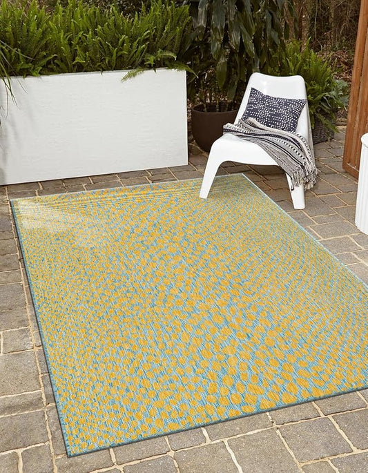 Unique Loom Jill Zarin Jill Zarin Outdoor Collection Area Rug - Cape Town (6' 1" x 9' Rectangle, Yellow and Aqua/Light Blue)