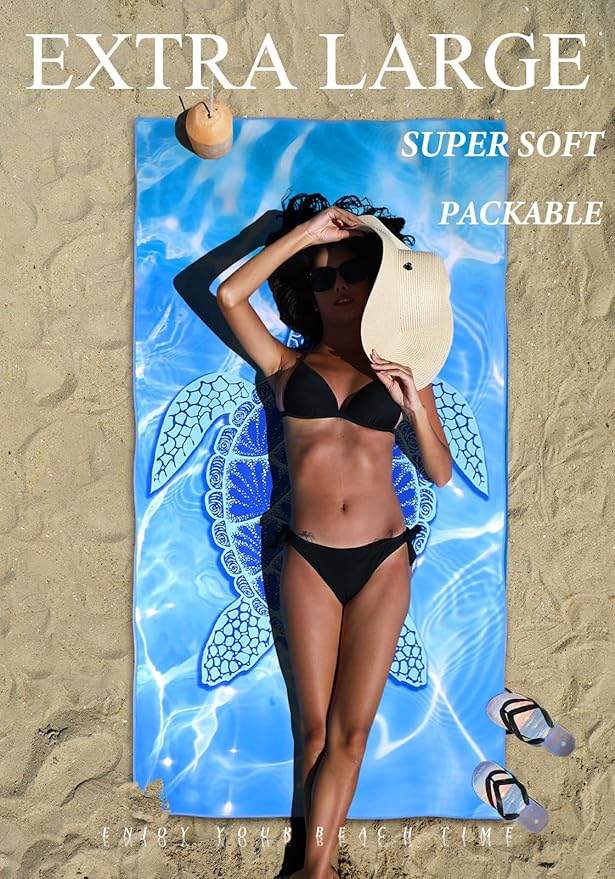 4 Pack Microfiber Lightweight Thin Beach Towel Sand Free Quick Dry Super Absorbent Large Towels for Swimming Pool Yoga Gym Travel Vacation Beach Accessories Essentials for Adults