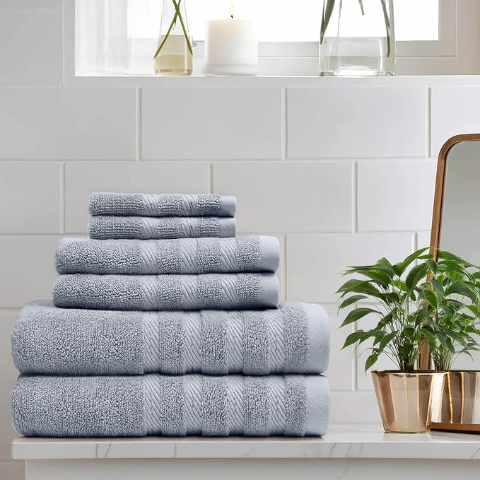Hearth & Harbor Bath Towels for Bathroom - 100% Ring Spun Cotton Luxury Bathroom Towels - Soft & Highly Absorbent Bath Towels Set, 6 Piece Set, Ice Blue