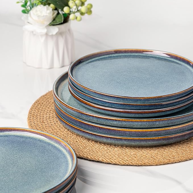 AmorArc Ceramic Dinnerware Sets for 4,Round Reactive Glaze Stoneware Plates and Bowls Set,Highly Chip and Crack Resistant Dishware | Dishwasher & Microwave Safe Dishes Set,Service for 8 (24pc)