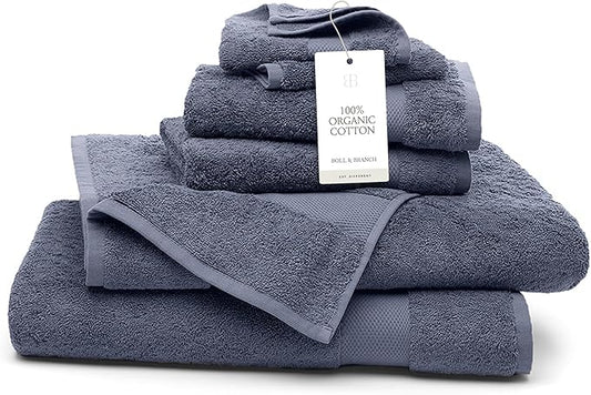 BOLL & BRANCH Plush Bath Sheet Set - Mineral - 6 Piece - Includes 2 Oversized Bath Sheets, 2 Hand Towels & 2 Washcloths - 100% Organic Cotton - Ultra Soft & Luxurious - Quick Absorbing