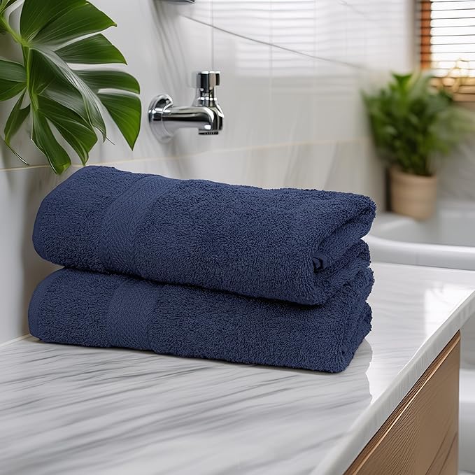 Large Bath Towels Set of 6 – 100% Cotton Terry – 24" x 50" – Quick Dry, Soft & Highly Absorbent – Navy Blue Towels for Bathroom, Gym, Spa, Pool & Daily Use
