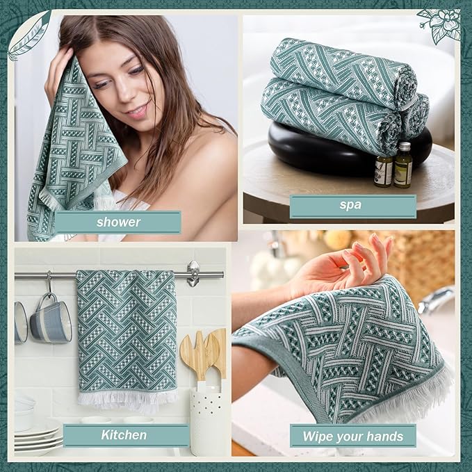 4 Pack Boho Bathroom Hand Towel 14 x 30 Inch 100% Turkish Cotton Decorative Boho Kitchen Hand Towel Farmhouse Bathroom Decor Set Absorbent Soft Guest Tea Gift