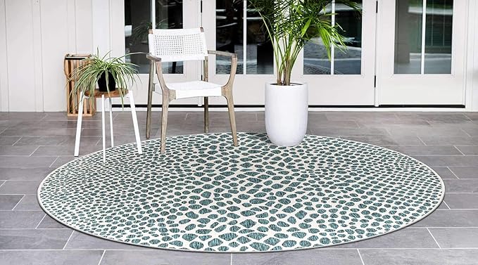 Unique Loom Outdoor Collection Area Rug - Cape Town (4' 1' Round, Teal/ Ivory)