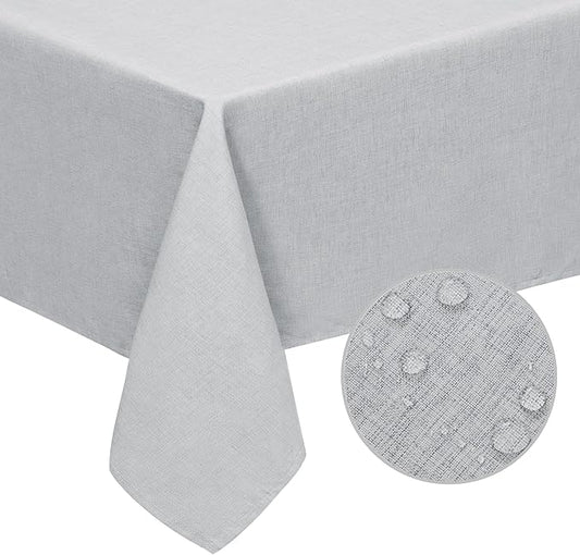 Easy-Going Faux Linen Waterproof Spill-Proof Tablecloth Stain Resistant Rectangle Table Cloth Wrinkle Free Decorative Fabric for Kitchen, Dining, Party, Weddings, Restaurants (60x120 in, Grey)