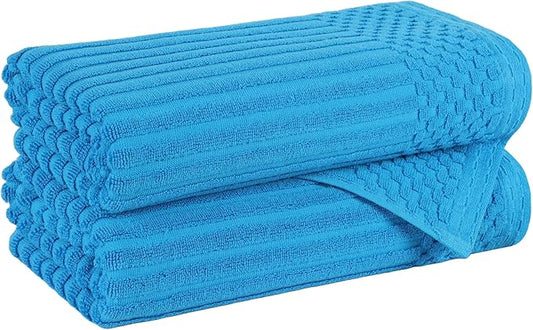 Cotton 2-Piece Solid and Ribbed Bath Towel Set, Bath Towels- 27" x 54", Azure by Superior