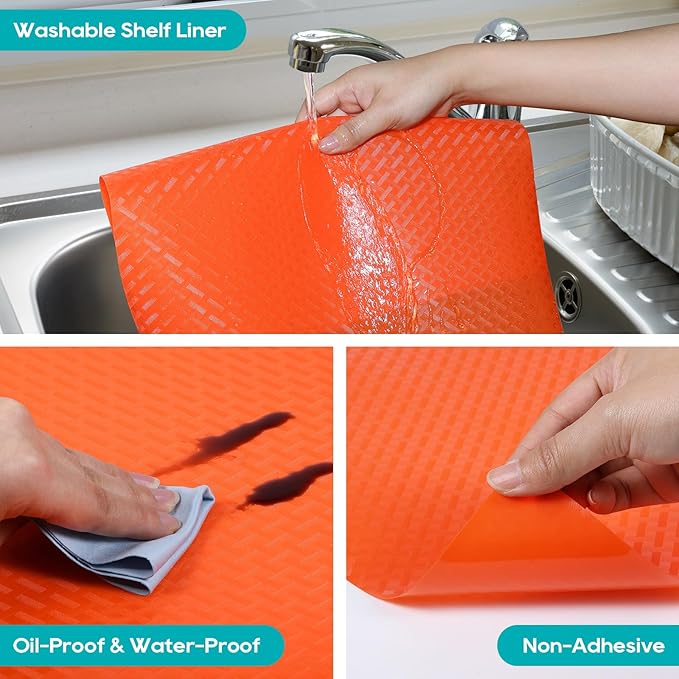 Red Fridge Liners Shelf Liner for Kitchen Cabinets Refrigerator Liners Waterproof & Oil-Proof Kitchen Cupboard Liner Non Adhesive Drawer Mats EVA Material for Shelves 11.8 x 393.7 Inches