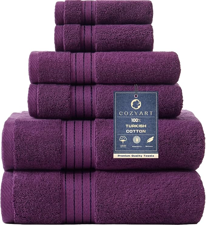 COZYART Purple Bath Towel Set for Bathroom Soft Absorbent Durable 650 GSM Turkish Cotton Towel Sets of 6, 2 Large Bath Towels, 2 Hand Towels, 2 Washclothes