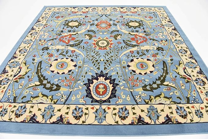 Unique Loom Espahan Collection Area Rug - Cape Cod (7' 10" Square, Blue/ Black)