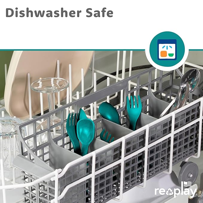 Re-Play Toddler Forks and Spoons Set - 4x4 Utensils Set for Kids - Dishwasher and Microwave Safe - Made in USA - Pack of 8-5.8" x 1.2" x 0.2" - Modern Mint