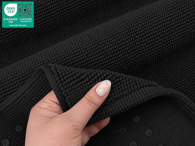 American Soft Linen Bath Rug, 20 in 34 in 100% Cotton Bath Mats Rugs for Bathroom, Slip Reducer Washable Shaggy Form Area Rugs, Black Bath Rug