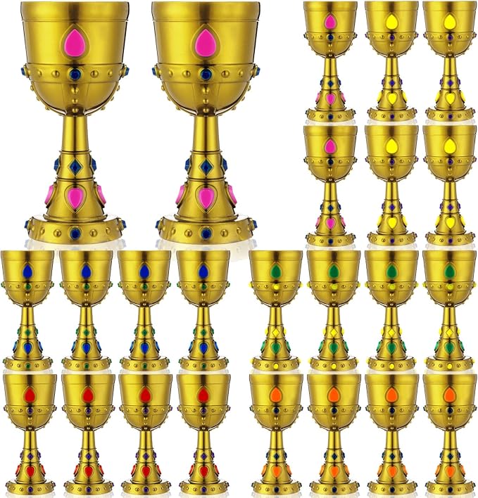 24 Pcs Medieval Molded Crown Goblets 8 oz Colorful Jeweled Goblet Vintage Plastic King Queen Party Cups Medieval Party Decorations for Halloween Carnival Drinking Supplies