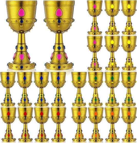 24 Pcs Medieval Molded Crown Goblets 8 oz Colorful Jeweled Goblet Vintage Plastic King Queen Party Cups Medieval Party Decorations for Halloween Carnival Drinking Supplies
