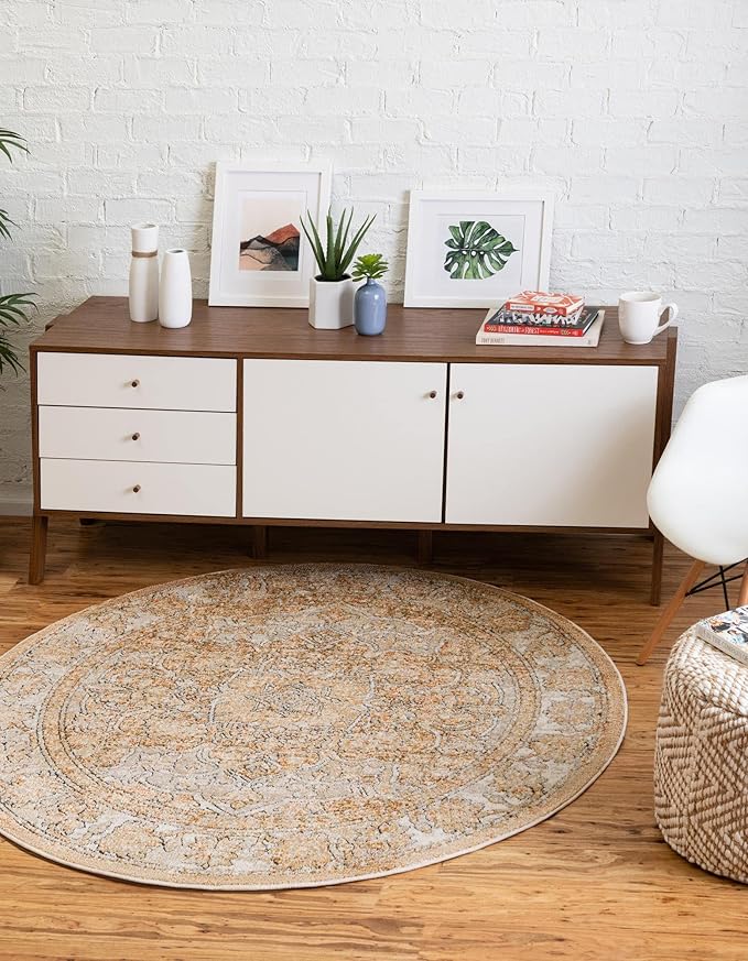 Unique Loom Isabella Collection Area Rug - Adjani (3' 3" Round, Beige/ Black)