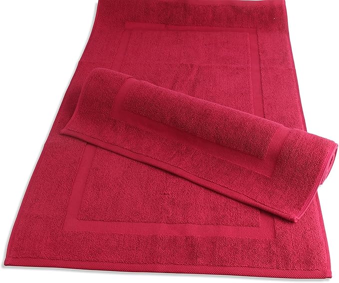 SALBAKOS 100% Turkish Cotton Bath Mat Set 2-Piece - 20x34 inch, Premium Quality Hotel & Spa Collection, Soft, Absorbent, Long Lasting, Durable Bathroom Rugs | Made in Turkey (Wine, 2 Bath Mats)