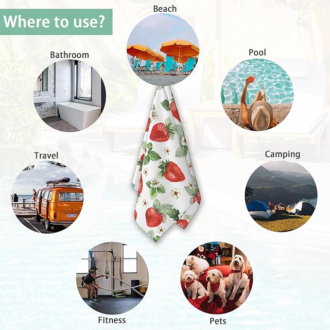 2 Pack Hand Towels for Bath, Watercolor Strawberry Decorative Towels Highly Absorbent Soft Towels for Bathroom Beach Kitchen Spa Gym Face Towel 14x28 Inch