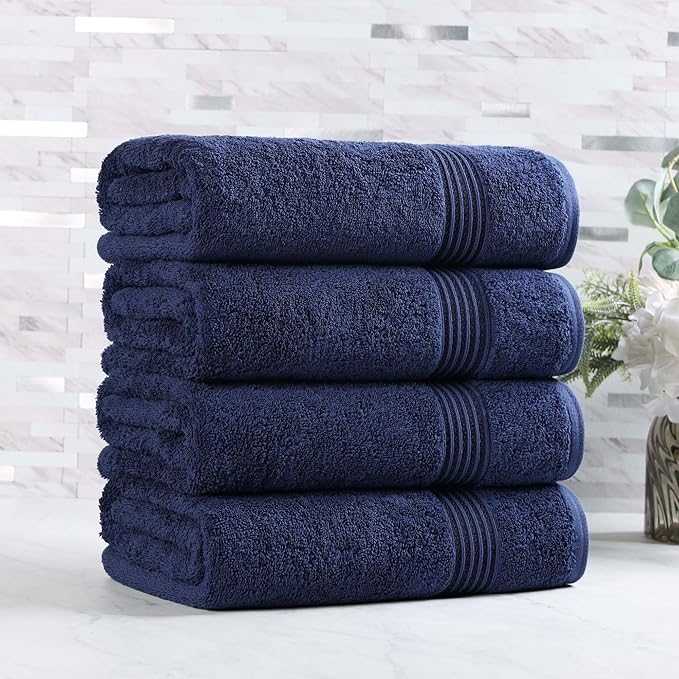 Superior Egyptian Cotton Bath Towel Set, Towels for Home Bathroom, Master, Guest Bath, Decor Essentials, Quick Dry, Absorbent, Large Body Towels, Spa, Hotel, Resort, Adult, Kids, Set of 4, Navy Blue
