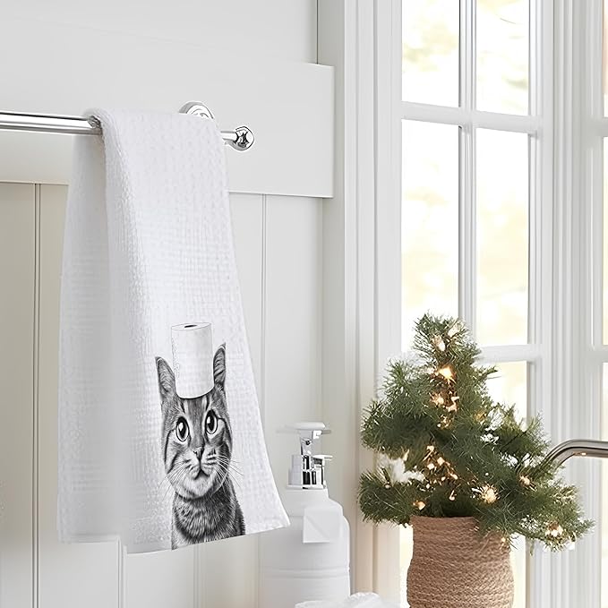 Cat Bathroom Hand Towels, 16x24 Inch, Microfiber, Cat 1