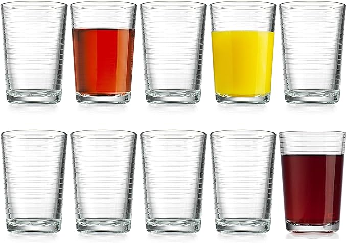 Glaver's Juice Glasses 7 oz. Set of 10 Glass Cups – Beverage Water Tumblers For Home and Bar, Water, Cocktails, Iced tea. Kids Friendly Dishwasher Safe.
