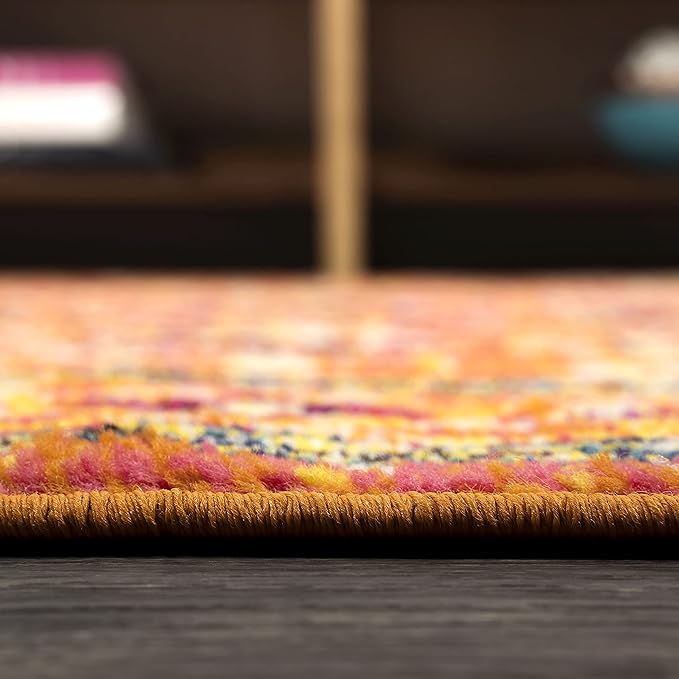 JONATHAN Y Brooklyn Geometric Medallion Orange/Blue Indoor Area Rug, 4x6, Vintage, Bohemian, Easy-Cleaning for Living Room, Bedroom, Kitchen, Pet Friendly, Non-Shedding (MDP207D-4)