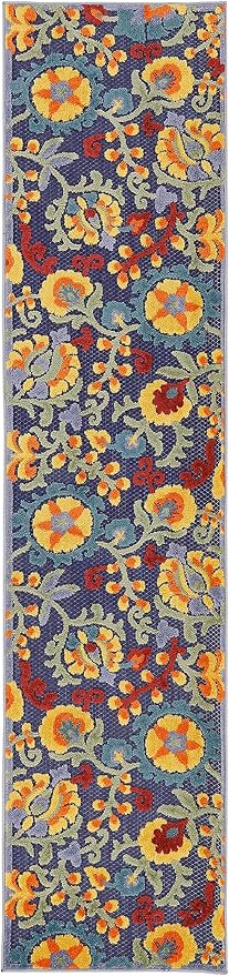 Nourison Home Aloha Navy Multicolor 2' x 6' Area Rug - Easy Clean, Non Shedding, Bed Room, Living Room, Dining Room, Kitchen (6' Runner)