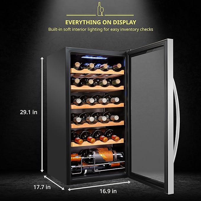 SCHMÉCKÉ 24 Bottle Compressor Wine Cooler Refrigerator w/Lock - Large Freestanding Wine Cellar For Red, White, Champagne or Sparkling Wine - 41f-64f Digital Temperature Control Fridge Stainless Steel