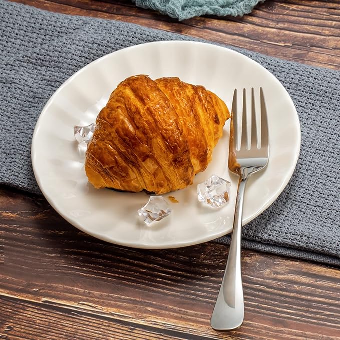 SANTUO Dessert Forks Set - 12-piece Stainless Steel Salad Forks Cream Fork Flatware Set Reusable for Household Use or Camping - Silver 6.7 Inches