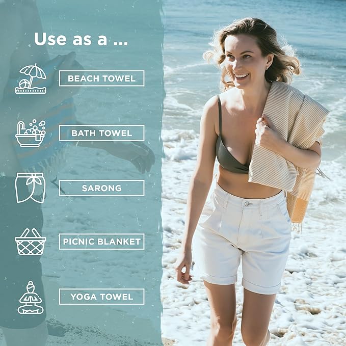 Oversized Turkish Beach Towel, Diamond Dobby Sunflower - 37'' x 67'' - Super Soft & Lightweight | Quick Dry Sand Free Travel Towels for Beach or Bath | Gifts