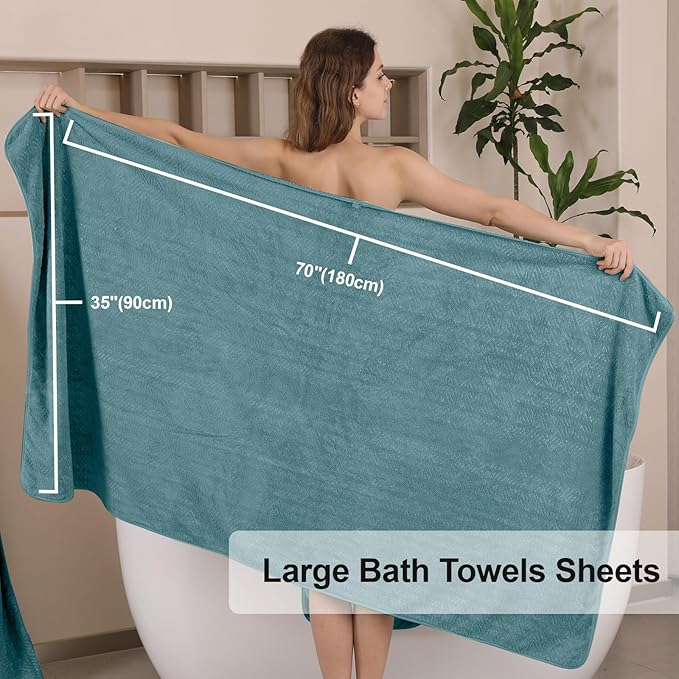 CHINO Bathroom Towel Set, Bath Towels Extra Large, 35x70 Inch Bath Sheets Towels for Adults, Quick Dry Towel Soft Absorbent Oversized Towels Microfiber Shower Towels for Spa Gym(4 Pcs Turquoise)