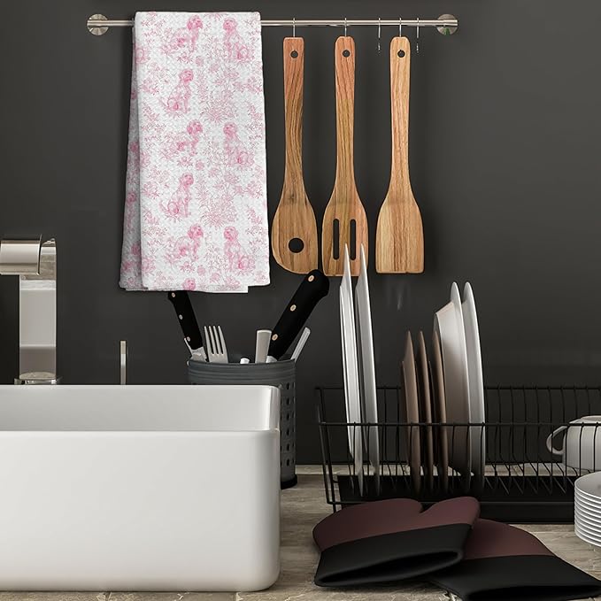 Shih Tzu Dog Gifts for Pink Chinoiserie Floral Decor Kitchen Towels，Pink Shih Tzu Dog Grandmillennial Decorative Dish Tea Towels for Kitchen Bathroom,16x24 Inch