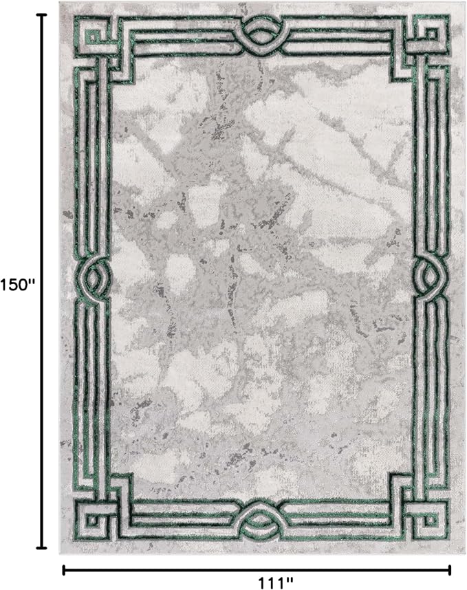 Well Woven Lezlee Abstract Modern 9'3" x 12'6" Area Rug - Emerald Green Marble Border - for Large Living Room, Dining Room, Bedroom