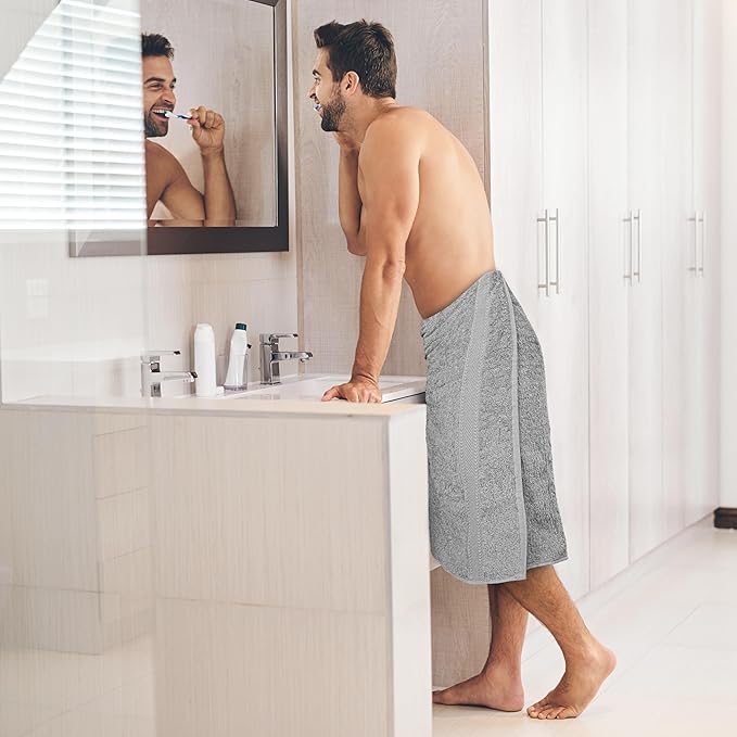 Large Bath Towels Set of 6 – 100% Cotton Terry – 24" x 50" – Quick Dry, Soft & Highly Absorbent – Light Grey Towels for Bathroom, Gym, Spa, Pool & Daily Use