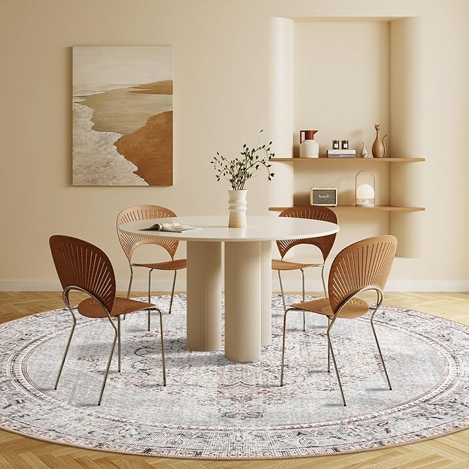 Easy-Going Round Rug 6ft Area Rug Washable Boho Circle Rugs for Living Room Non-Slip Bedroom Rug Low Pile Lightweight Vintage Distressed Throw Rug for Dining Room Kitchen Home Office, Grey Brick