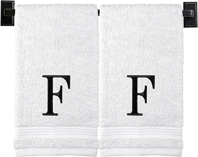 Monogrammed Hand Towels for Bathroom | Luxury Turkish Cotton | Embroidered in USA | Set of 2 | Choose Set Color and Monogram Color | A - Z | Modern Font